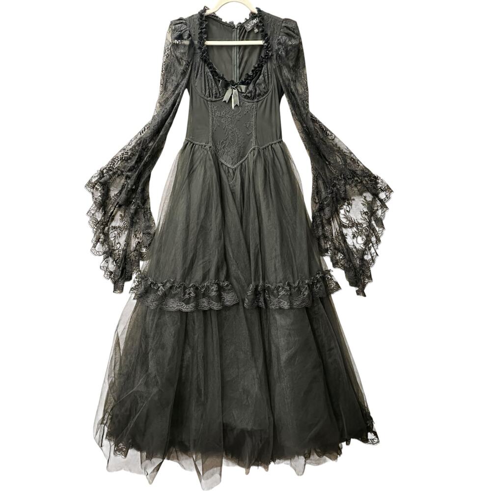 Womens Sz M Dance w/ Death Sheer Lace Maxi Dress Widow Dolls Kill Vampire Gothic